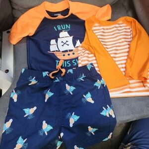 Kids Swim Rashguard Set - Orange and Blue